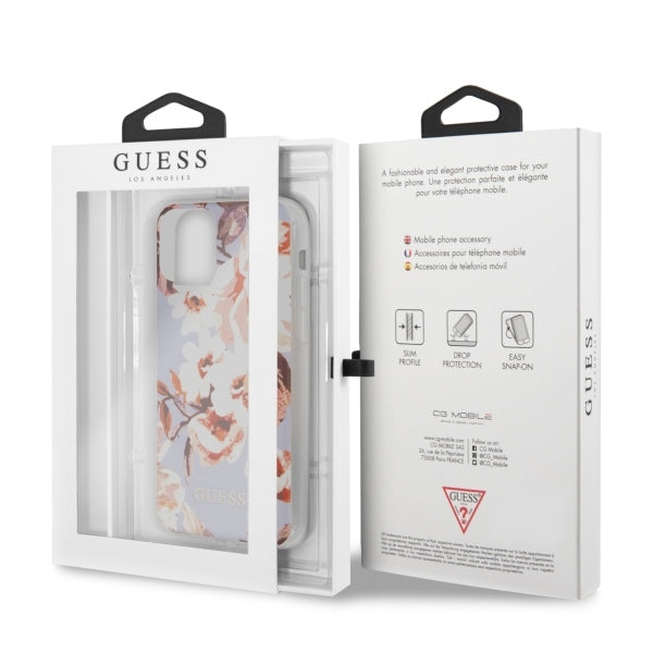 Guess dėklas iPhone 11 Pro Max – alyvinis, gėlių motyvas -- iPhone 11 Pro Max