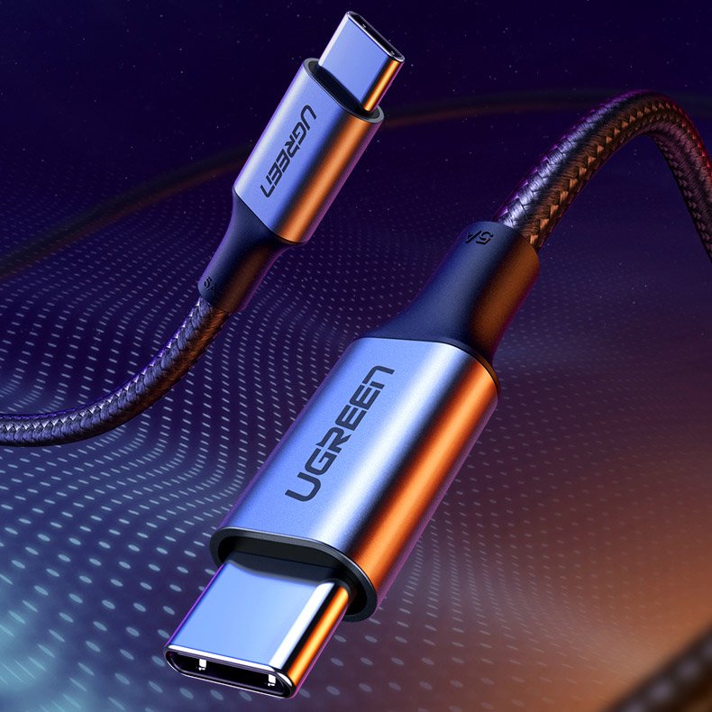 Ugreen US316 70427 USB-C - USB-C PD QC FCP kabelis 100W 5A 480Mb/s 1m - pilka -- Cell phone cables