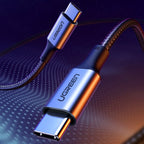 Ugreen US316 70427 USB-C - USB-C PD QC FCP kabelis 100W 5A 480Mb/s 1m - pilka -- Cell phone cables