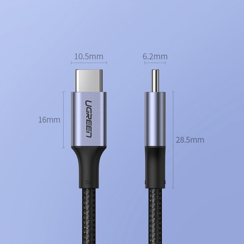 Ugreen US316 70427 USB-C - USB-C PD QC FCP kabelis 100W 5A 480Mb/s 1m - pilka -- Cell phone cables