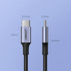 Ugreen US316 70427 USB-C - USB-C PD QC FCP kabelis 100W 5A 480Mb/s 1m - pilka -- Cell phone cables