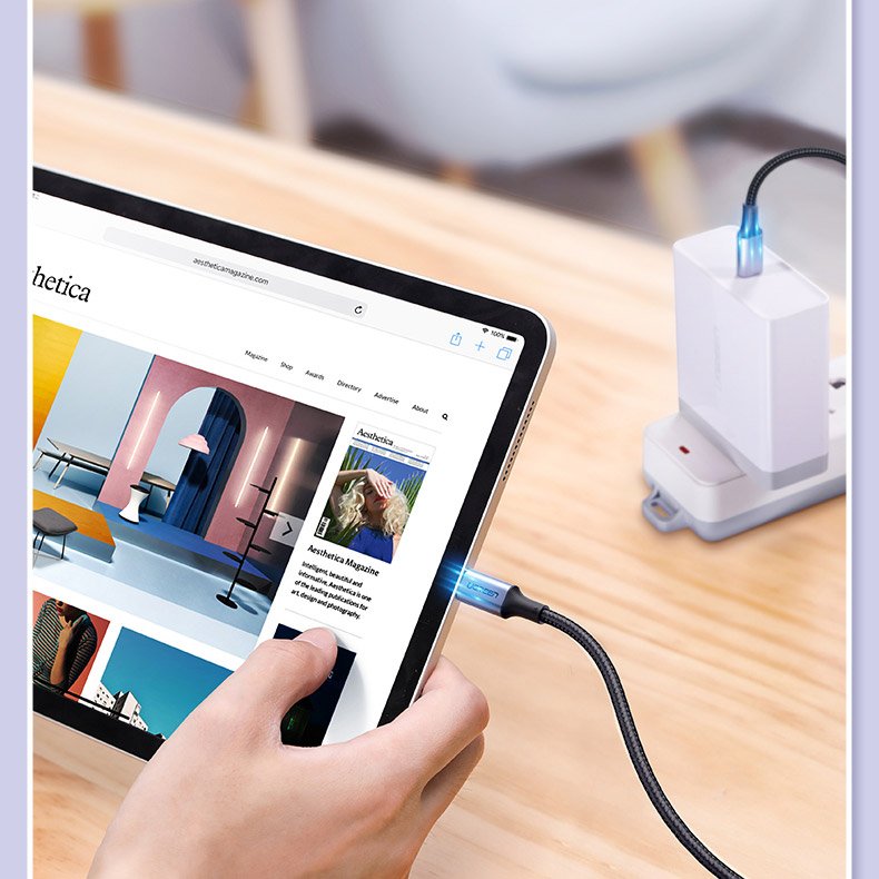 Ugreen US316 70427 USB-C - USB-C PD QC FCP kabelis 100W 5A 480Mb/s 1m - pilka -- Cell phone cables