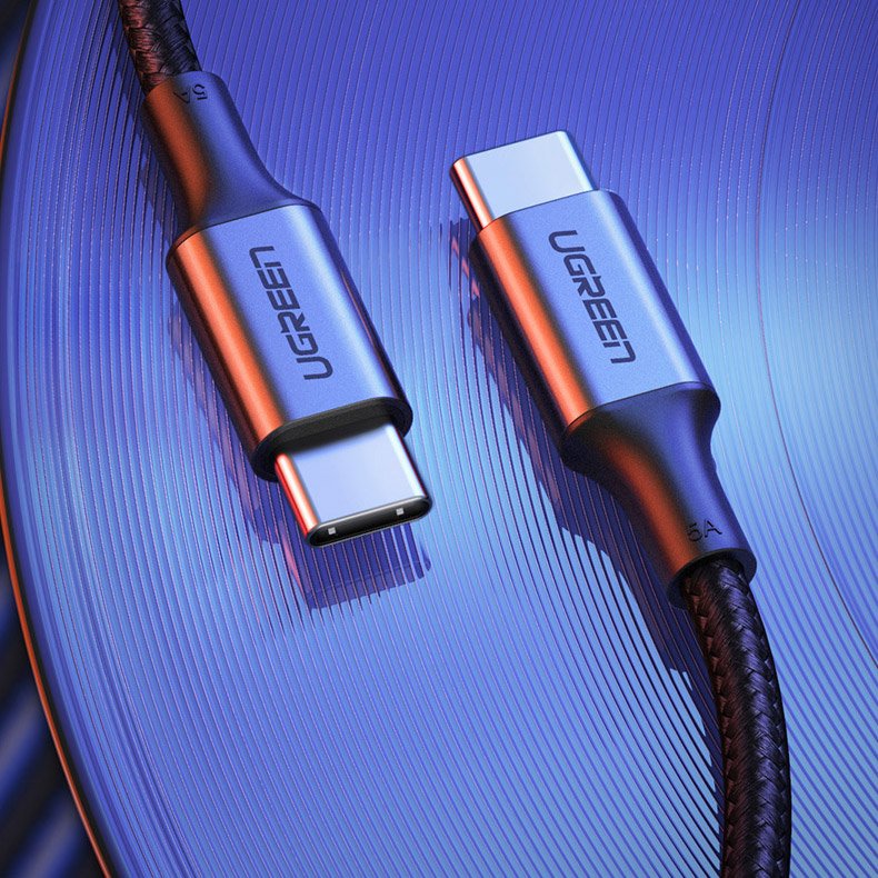 Ugreen US316 70427 USB-C - USB-C PD QC FCP kabelis 100W 5A 480Mb/s 1m - pilka -- Cell phone cables