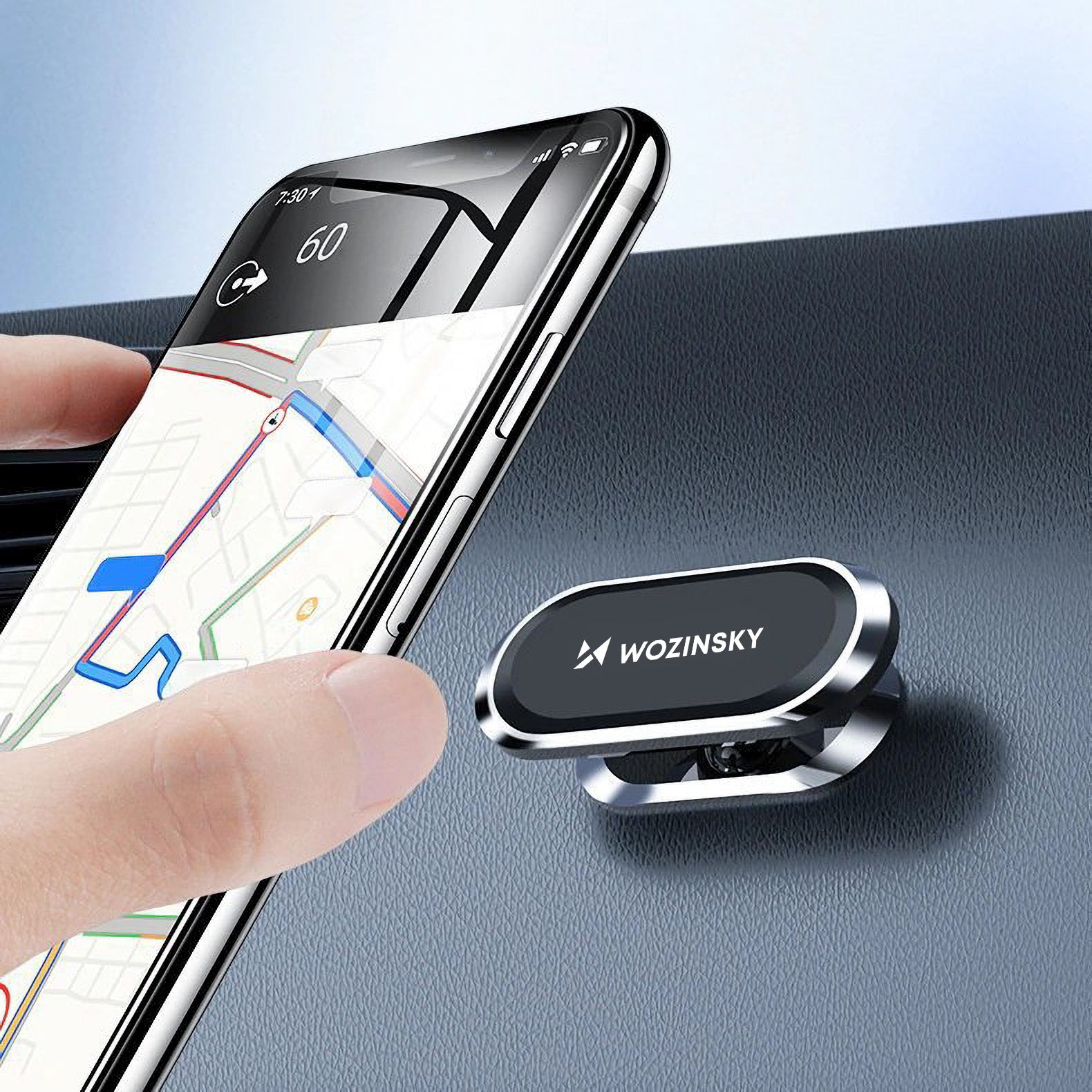 Wozinsky WMH-06 lipnus magnetinis automobilinis laikiklis prietaisų skydeliui 360, sidabrinis