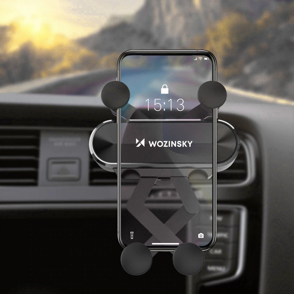 Wozinsky WCH-05 gravitacinis automobilinis telefono laikiklis oro ventiliacijos angai, juodas
