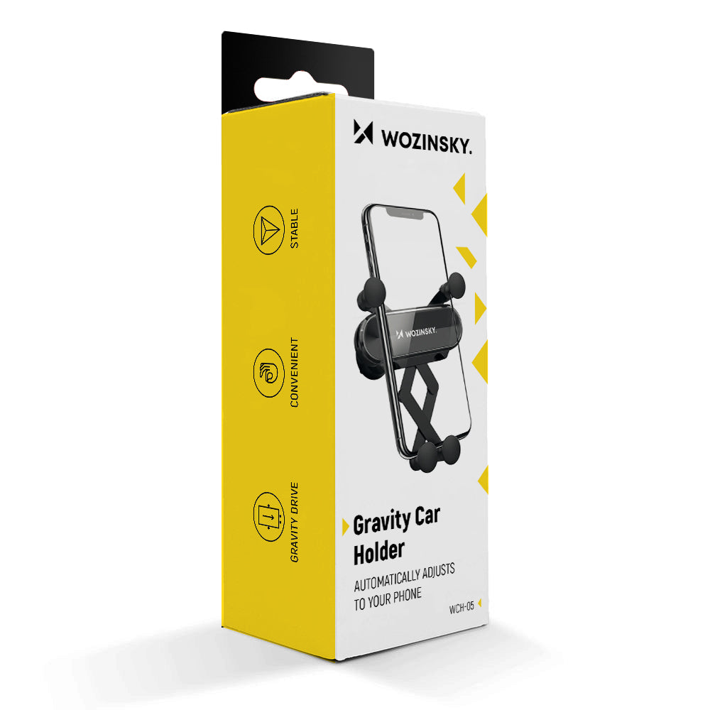 Wozinsky WCH-05 gravitacinis automobilinis telefono laikiklis oro ventiliacijos angai, juodas