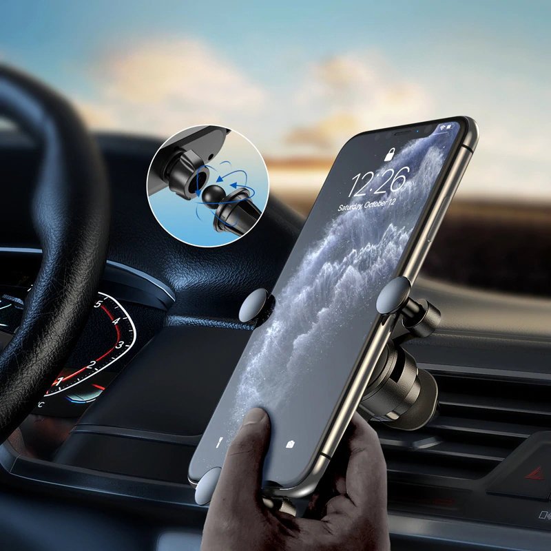 Wozinsky WCH-05 gravitacinis automobilinis telefono laikiklis oro ventiliacijos angai, juodas