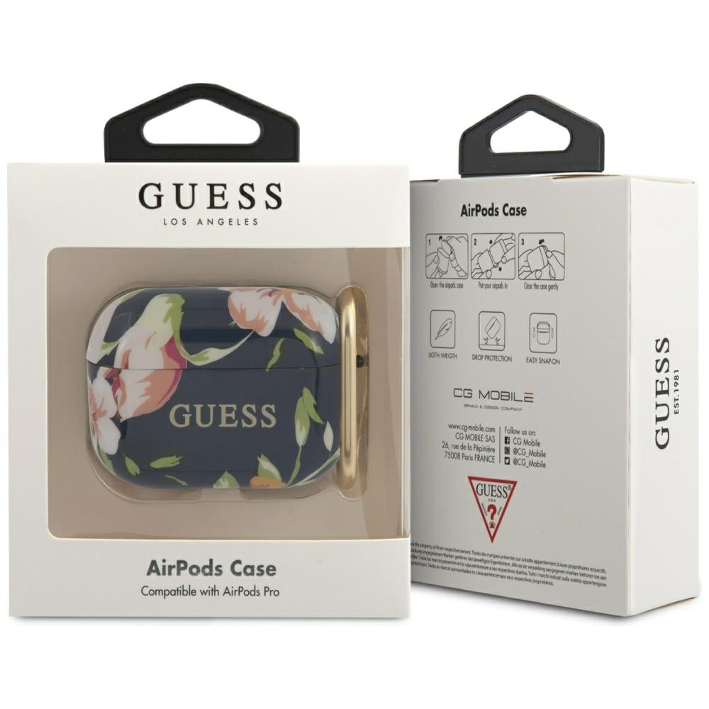 Guess AirPods Pro dėklas – mėlynas, gėlių motyvas