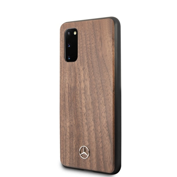 Mercedes-Benz Wood Line riešutmedžio dėklas Galaxy S20 – rudas -- Samsung Galaxy S20