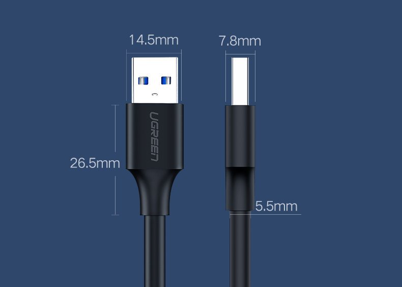 Ugreen USB 2.0 laidas (kištukas) - USB 2.0 (kištukas) 1 m juodas (US128 10309) -- Cell phone cables