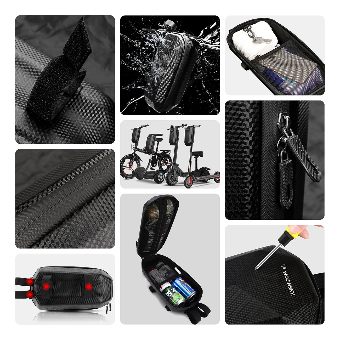 Wozinsky nepralaidus vandeniui elektrinio paspirtuko rankenės krepšys 4L juodas (WSB2BK) -- Bicycle Bags