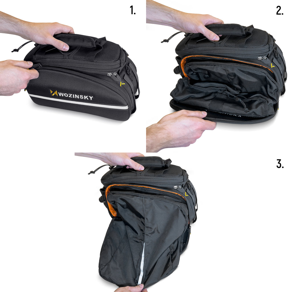 Wozinsky Didelis dviračio bagažo krepšys 35l + lietaus apsauga juodas (WBB19BK) -- Bicycle Bags