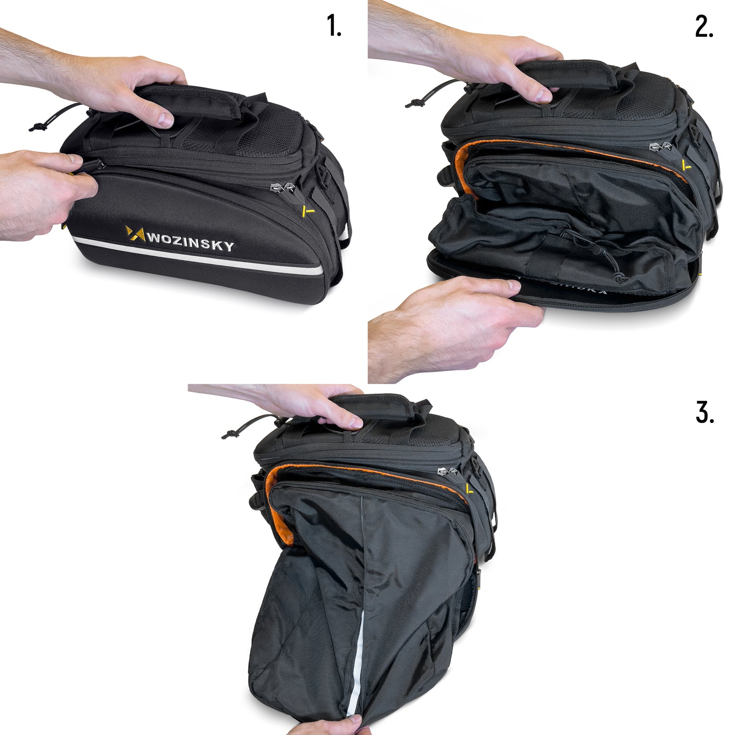 Wozinsky Didelis dviračio bagažo krepšys 35l + lietaus apsauga juodas (WBB19BK) -- Bicycle Bags