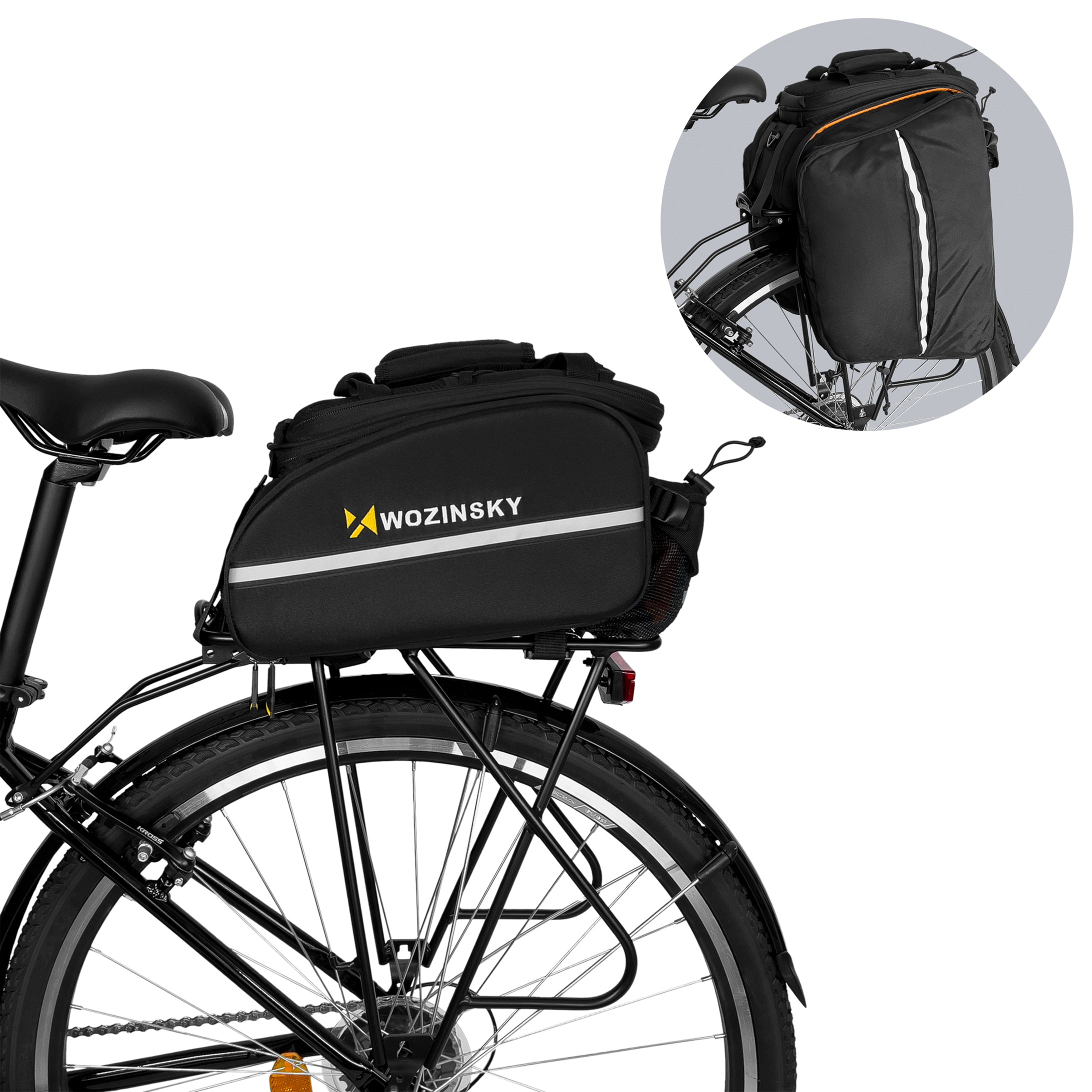 Wozinsky Didelis dviračio bagažo krepšys 35l + lietaus apsauga juodas (WBB19BK) -- Bicycle Bags