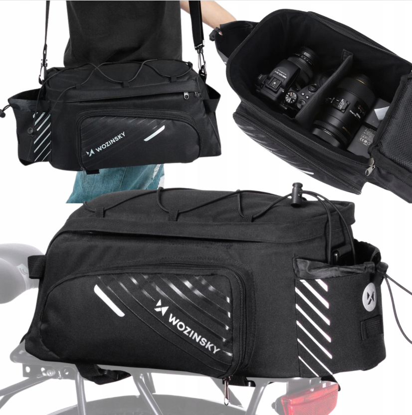 Wozinsky dvirazio pažasti suma su petimi 9L (lietpalties dangalas priimtas) juoda (WBB22BK) -- Bicycle Bags
