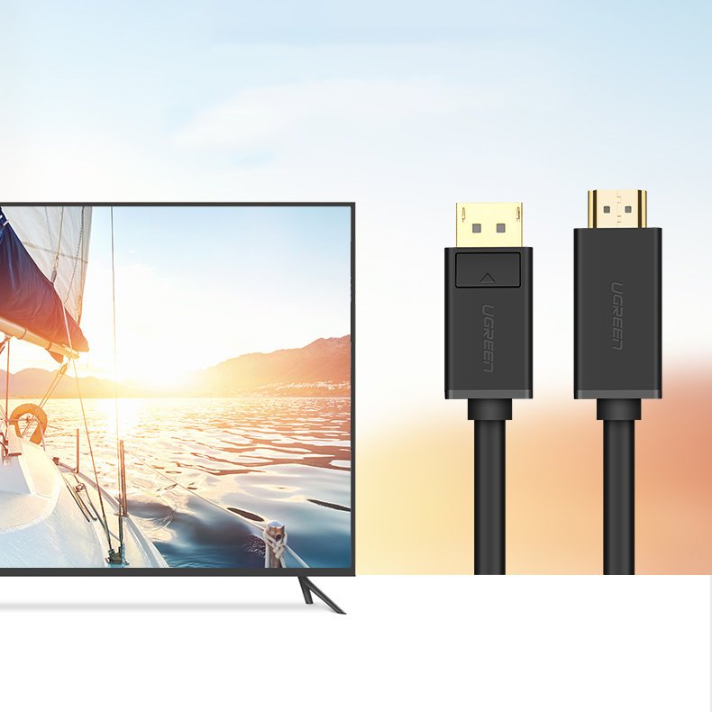 Ugreen vienkryptis DisplayPort į HDMI kabelis 4K 30Hz 32 AWG 2m juodas (DP101 10202) -- Video Cables