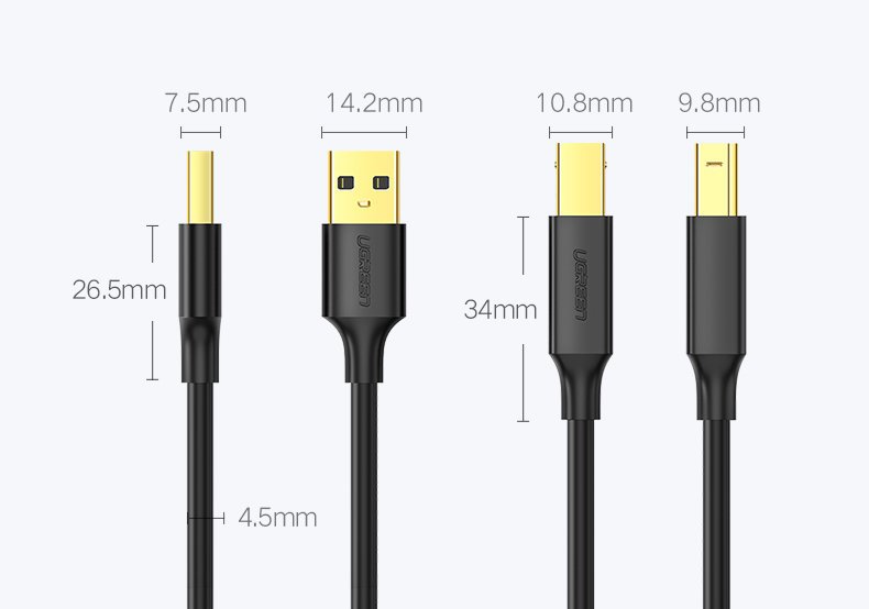 Ugreen USB Type B spausdintuvo laidas (vyriškasis) - USB 2.0 (vyriškasis) 480 Mbps 1,5 m juodas (US135 10350) -- Cell...