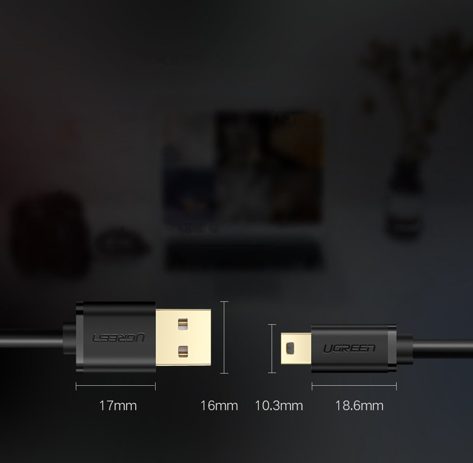 Ugreen laidas USB - mini USB 480 Mbps 3 m juodas (US132 10386) -- Cell phone cables