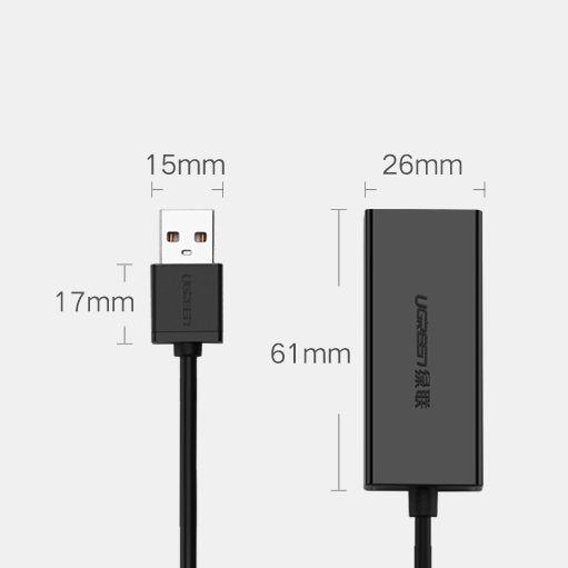 Ugreen išorinis tinklo adapteris RJ45 - USB 2.0 100 Mbps Ethernet juodas (CR110 20254) -- USB Adapters