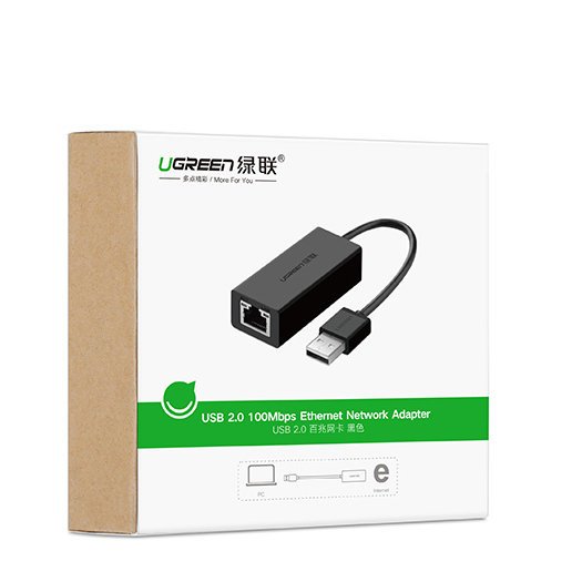 Ugreen išorinis tinklo adapteris RJ45 - USB 2.0 100 Mbps Ethernet juodas (CR110 20254) -- USB Adapters