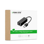 Ugreen išorinis tinklo adapteris RJ45 - USB 2.0 100 Mbps Ethernet juodas (CR110 20254) -- USB Adapters