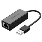 Ugreen išorinis tinklo adapteris RJ45 - USB 2.0 100 Mbps Ethernet juodas (CR110 20254) -- USB Adapters