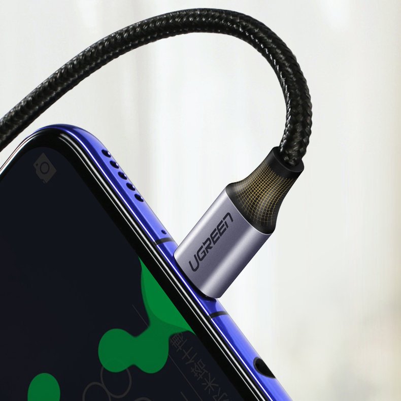 Ugreen US255 50125 USB-C (tiesus) / USB-C (kampinis) PD QC laidas 60W 3A 2m - pilkas -- Cell phone cables