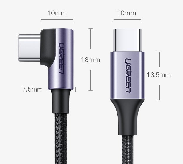 Ugreen US255 50125 USB-C (tiesus) / USB-C (kampinis) PD QC laidas 60W 3A 2m - pilkas -- Cell phone cables