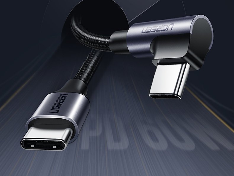 Ugreen US255 50125 USB-C (tiesus) / USB-C (kampinis) PD QC laidas 60W 3A 2m - pilkas -- Cell phone cables