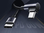 Ugreen US255 50125 USB-C (tiesus) / USB-C (kampinis) PD QC laidas 60W 3A 2m - pilkas -- Cell phone cables