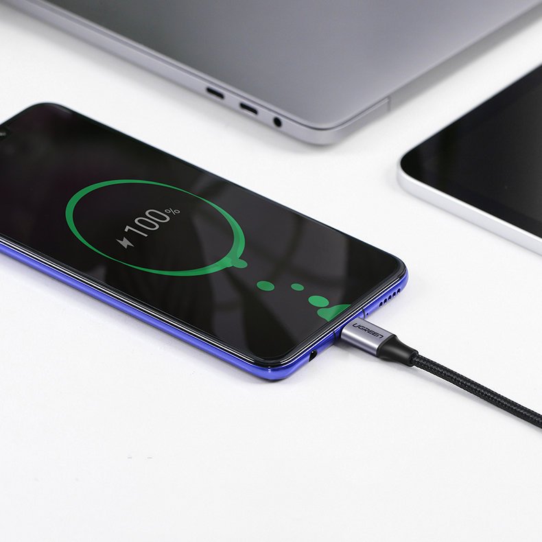 Ugreen US255 50125 USB-C (tiesus) / USB-C (kampinis) PD QC laidas 60W 3A 2m - pilkas -- Cell phone cables