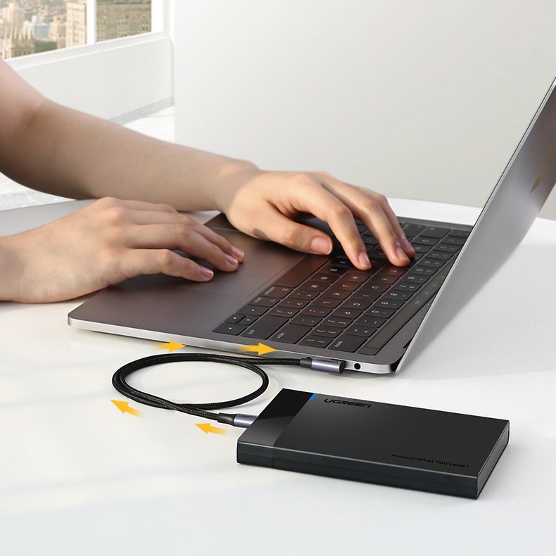 Ugreen US255 50125 USB-C (tiesus) / USB-C (kampinis) PD QC laidas 60W 3A 2m - pilkas -- Cell phone cables