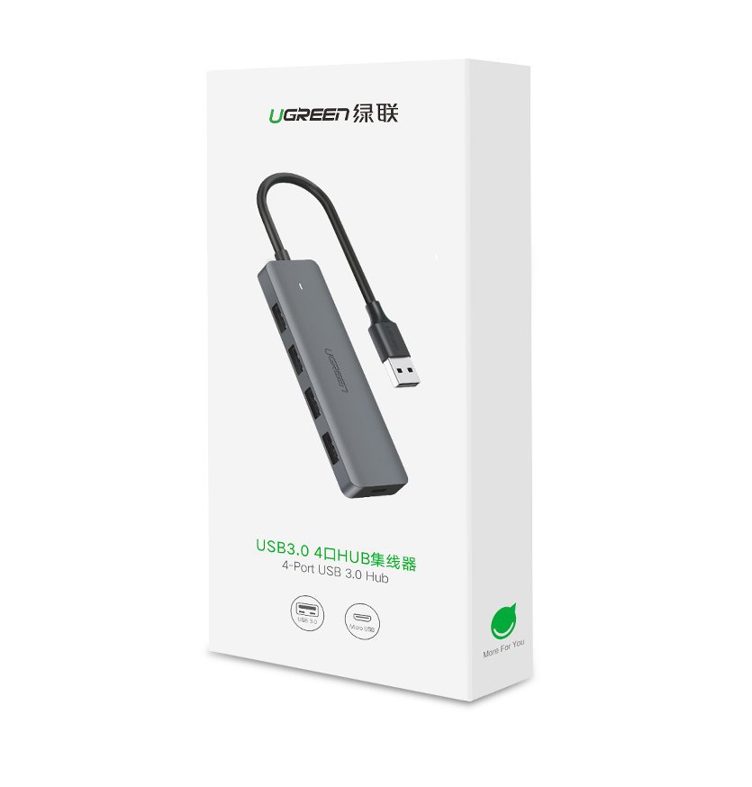 Ugreen USB HUB - 4x USB 3.2 Gen 1 su micro USB maitinimo prievadu pilkas (CM219 50985) -- USB Hubs
