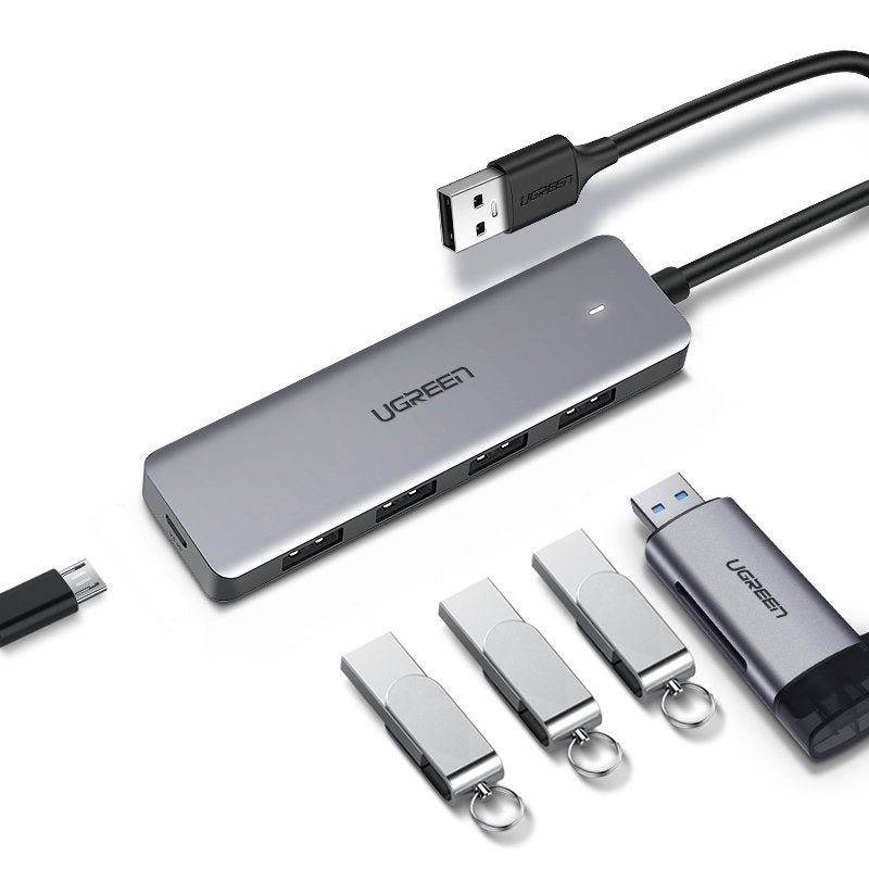 Ugreen USB HUB - 4x USB 3.2 Gen 1 su micro USB maitinimo prievadu pilkas (CM219 50985) -- USB Hubs
