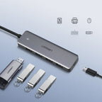 Ugreen USB HUB - 4x USB 3.2 Gen 1 su micro USB maitinimo prievadu pilkas (CM219 50985) -- USB Hubs
