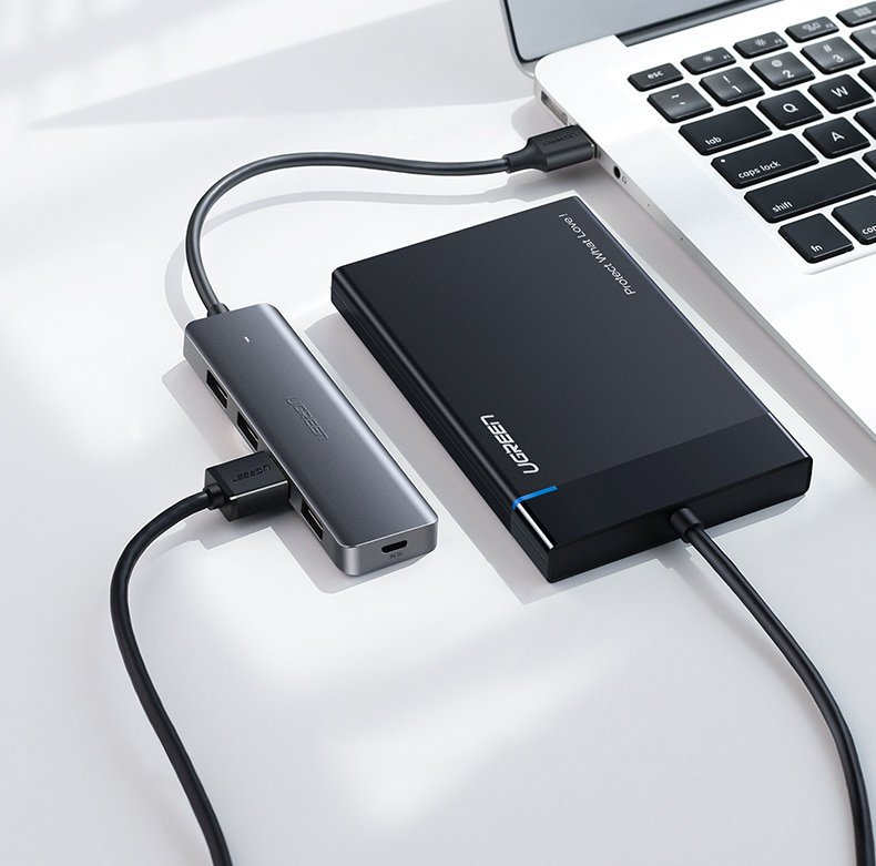Ugreen USB Type C HUB - 4x USB 3.2 Gen 1 su USB-C maitinimo prievadu pilkas (CM219 70336) -- USB Hubs