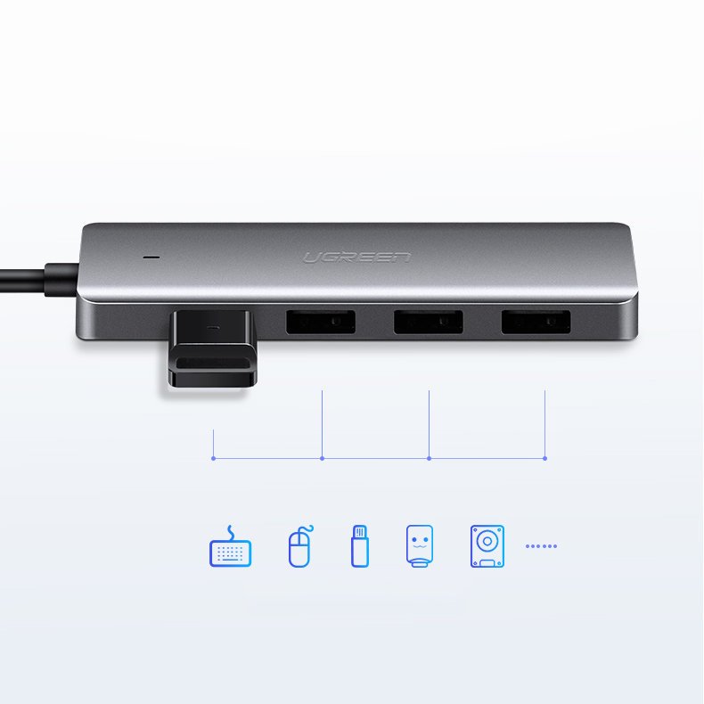 Ugreen USB Type C HUB - 4x USB 3.2 Gen 1 su USB-C maitinimo prievadu pilkas (CM219 70336) -- USB Hubs