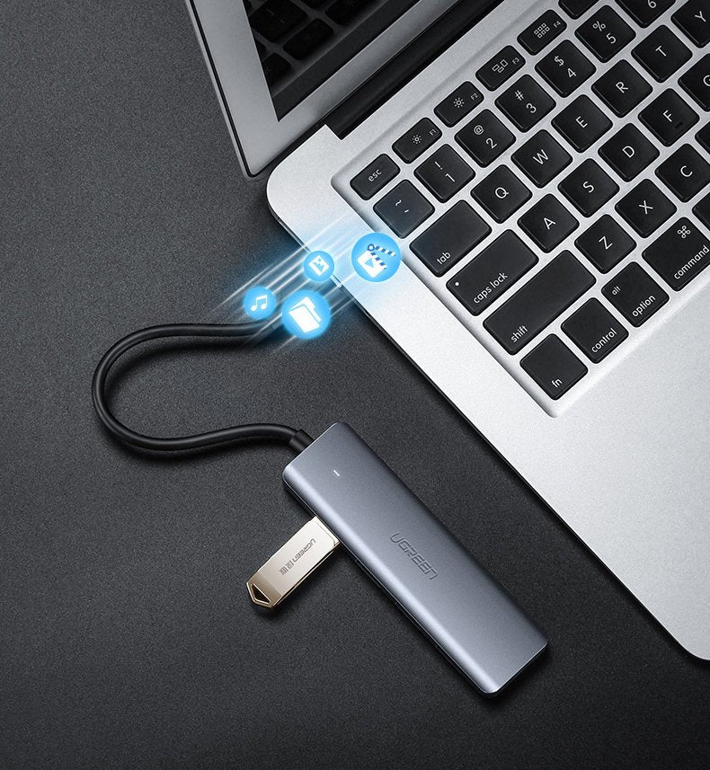 Ugreen USB Type C HUB - 4x USB 3.2 Gen 1 su USB-C maitinimo prievadu pilkas (CM219 70336) -- USB Hubs