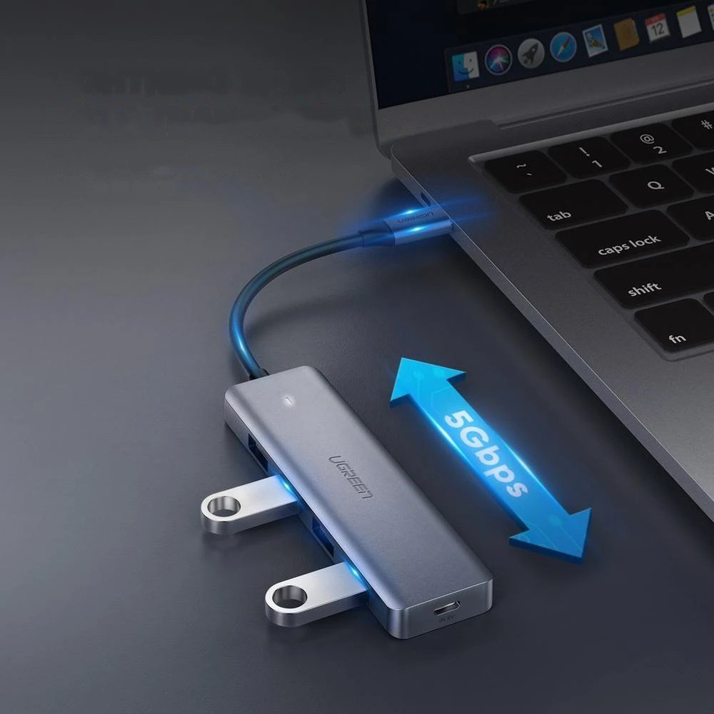 Ugreen USB Type C HUB - 4x USB 3.2 Gen 1 su USB-C maitinimo prievadu pilkas (CM219 70336) -- USB Hubs