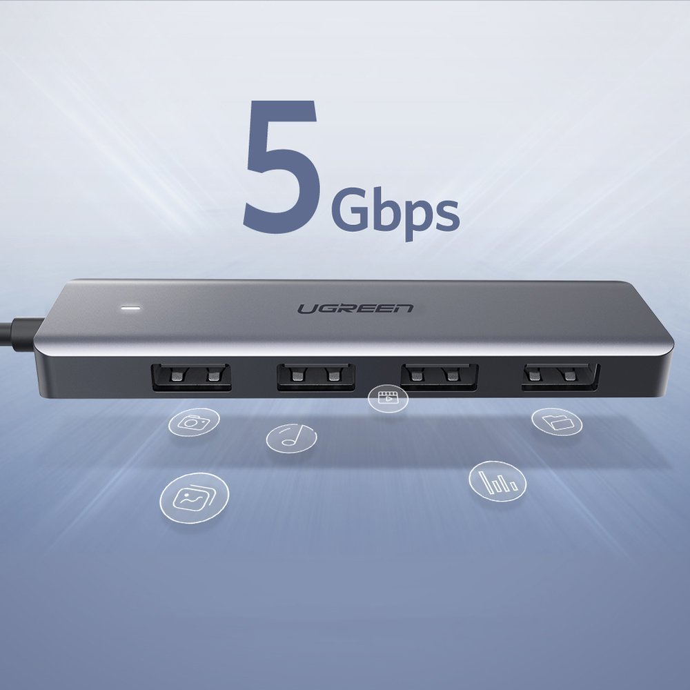 Ugreen USB Type C HUB - 4x USB 3.2 Gen 1 su USB-C maitinimo prievadu pilkas (CM219 70336) -- USB Hubs