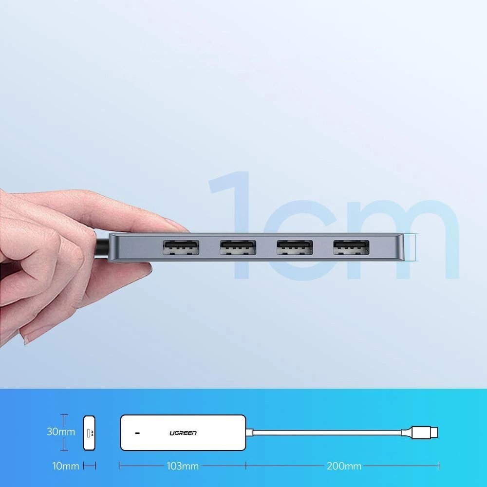 Ugreen USB Type C HUB - 4x USB 3.2 Gen 1 su USB-C maitinimo prievadu pilkas (CM219 70336) -- USB Hubs