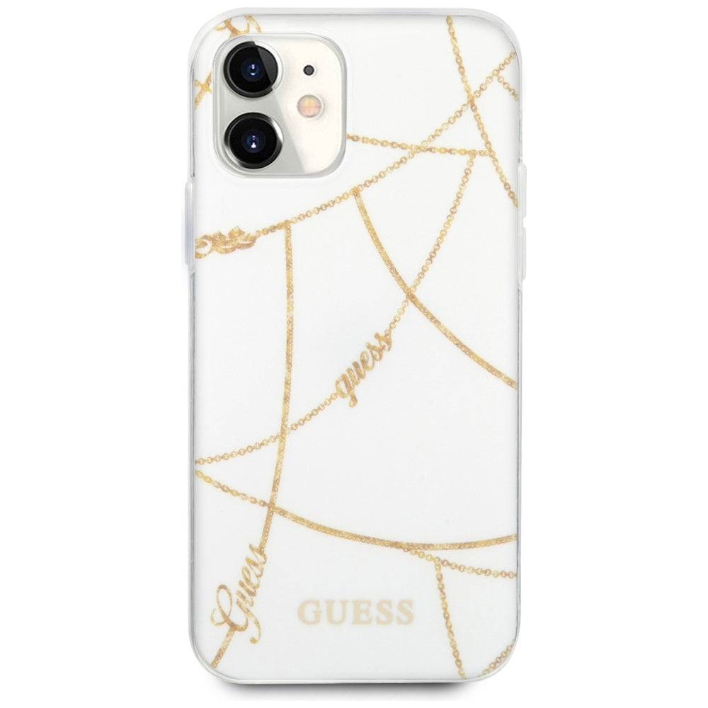 Guess dėklas iPhone 12 mini – baltas, Gold Chain -- iPhone 12 Mini