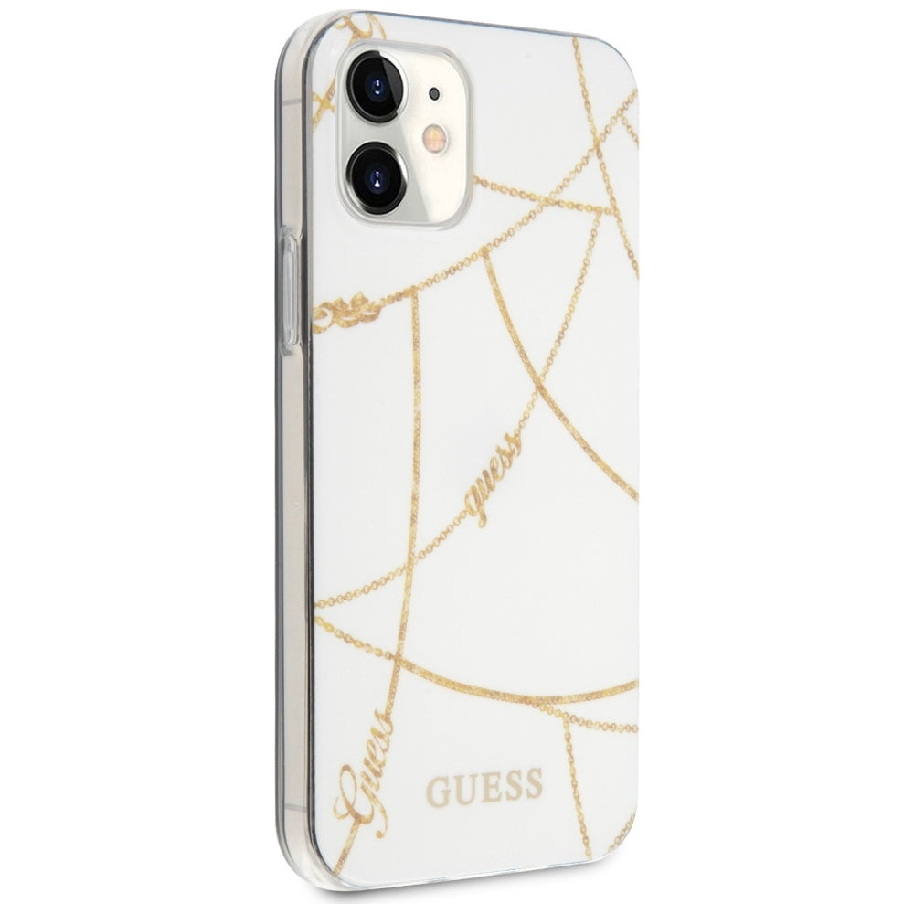 Guess dėklas iPhone 12 mini – baltas, Gold Chain -- iPhone 12 Mini