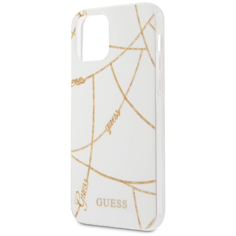 Guess dėklas iPhone 12 mini – baltas, Gold Chain -- iPhone 12 Mini
