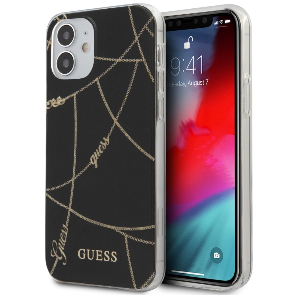 Guess dėklas iPhone 12 mini – juodas, Gold Chain -- iPhone 12 Mini