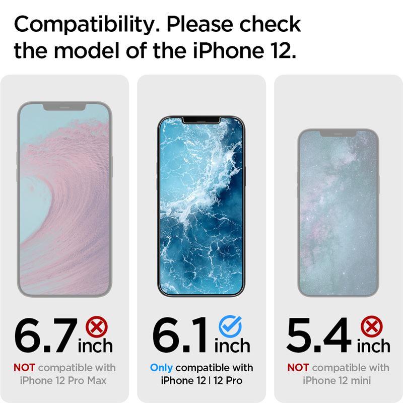 Spigen Glas.TR EZ Fit grūdintas stiklas iPhone 12/12 Pro (2 vnt.) -- iPhone 12