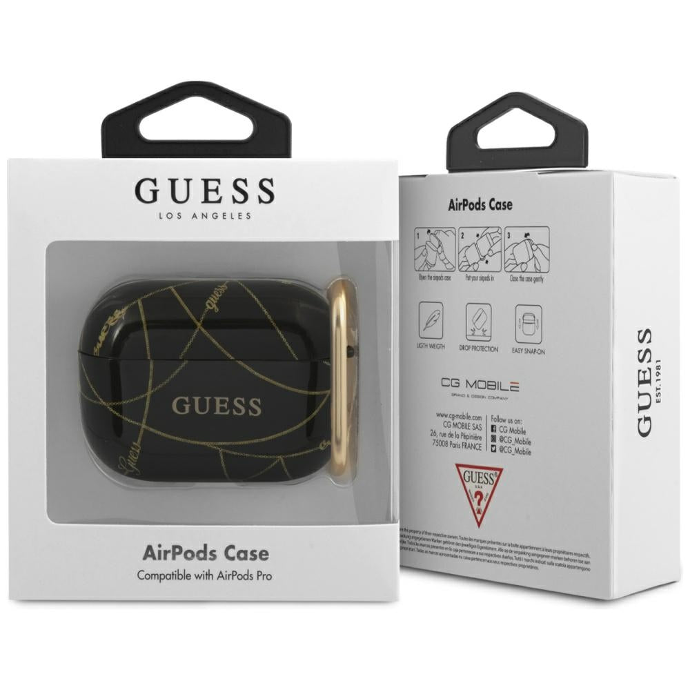 Guess GUACAPTPUCHBK AirPods Pro dėklas juodas/juodas Gold Chain Collection -- Apple AirPods Pro