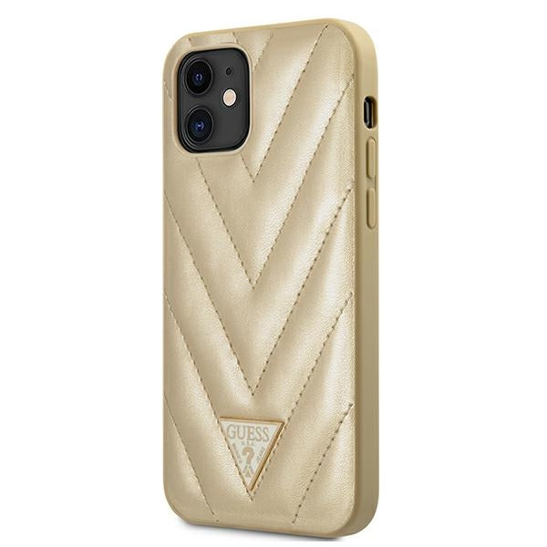 Guess V-Quilted dėklas iPhone 12 mini – auksinis -- iPhone 12 Mini