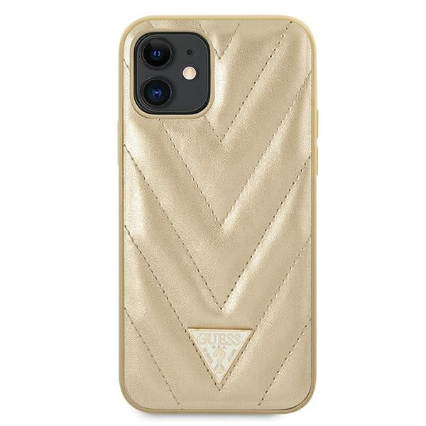 Guess V-Quilted dėklas iPhone 12 mini – auksinis -- iPhone 12 Mini
