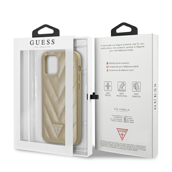 Guess V-Quilted dėklas iPhone 12 mini – auksinis -- iPhone 12 Mini